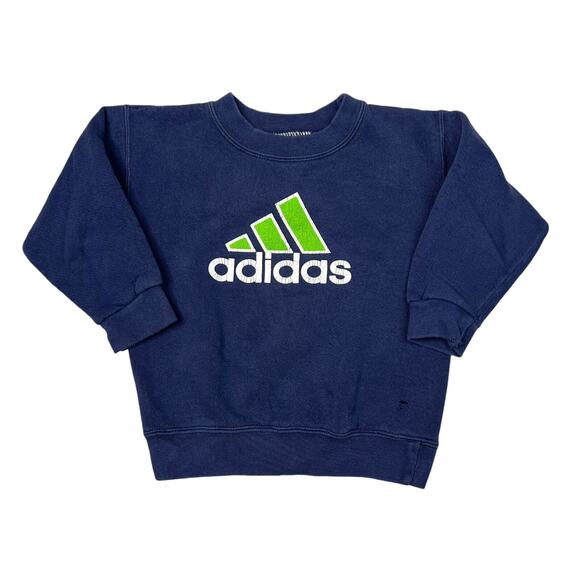 Adidas VTG 00s Logo Crewneck Sweatshirt FLAW Navy Blue Green Youth Medium 3 - Picture 1 of 6